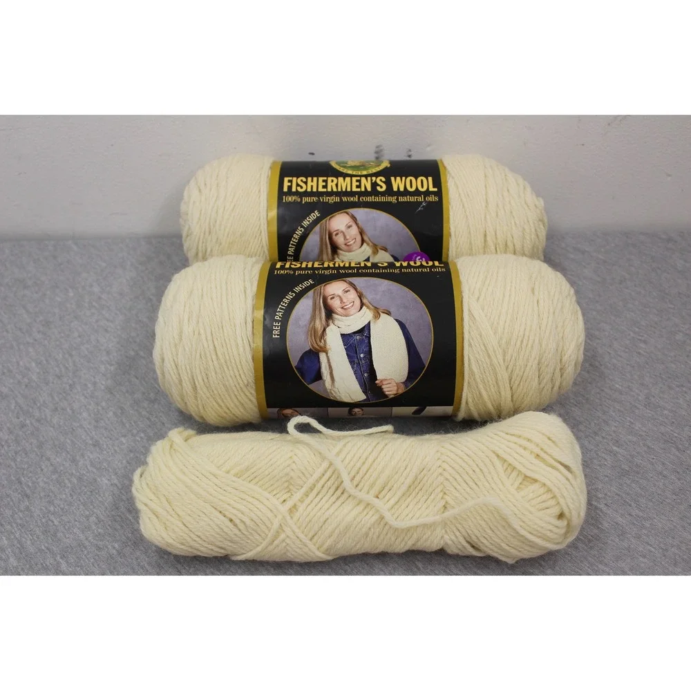 Lion Brand Yarn 8oz Natural Fishermen's Wool 100% Virgin Wool 3 Skeins